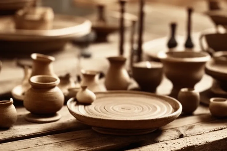 A rustic table setting with clay vessels of various sizes and shapes, surrounded by local flora and fauna.