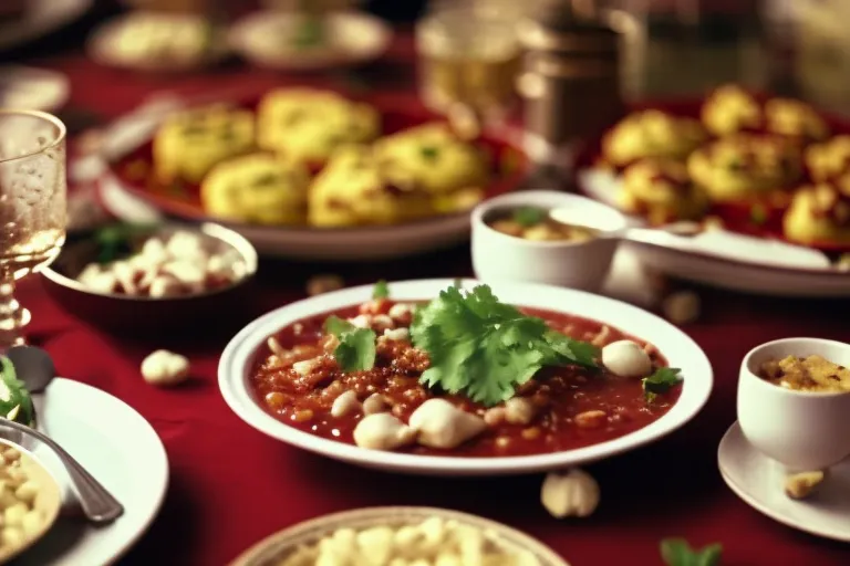 A colorful spread of Georgian cuisine and culture, featuring traditional dishes, drinks, and decorations from various festivals.