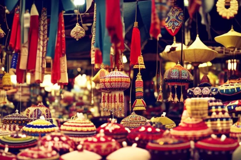 A photo of a colorful marketplace filled with handmade crafts and textiles, showcasing the vibrant culture of a unique destination.