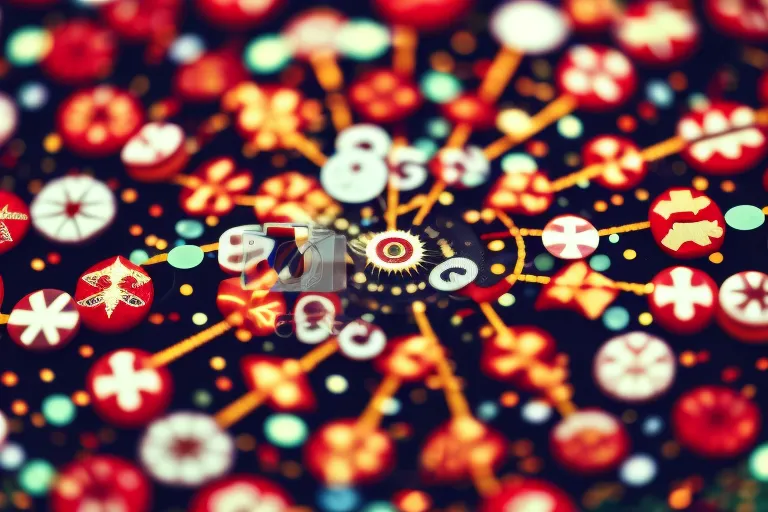 A colorful and vibrant photo of various objects and symbols representing different festivals and holidays in Georgia, arranged in a circular pattern.