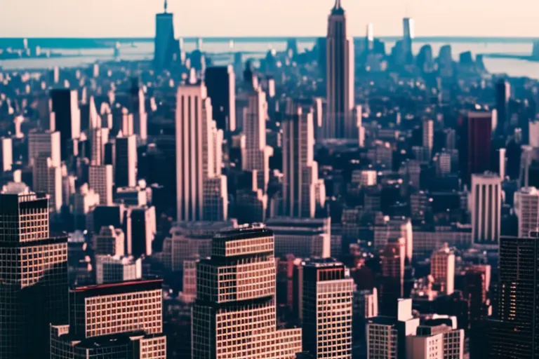 Create a photo of a city skyline where old and new architecture meet, with a vibrant color scheme and a sense of movement within the image.