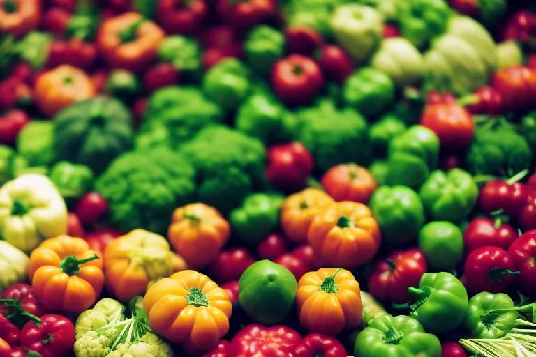A vibrant and colorful spread of vegetables in an abstract, geometric pattern.