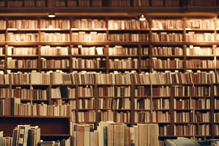 A colorful, cozy bookstore with mismatched shelves and books stacked high, surrounded by a sea of blooming flowers.