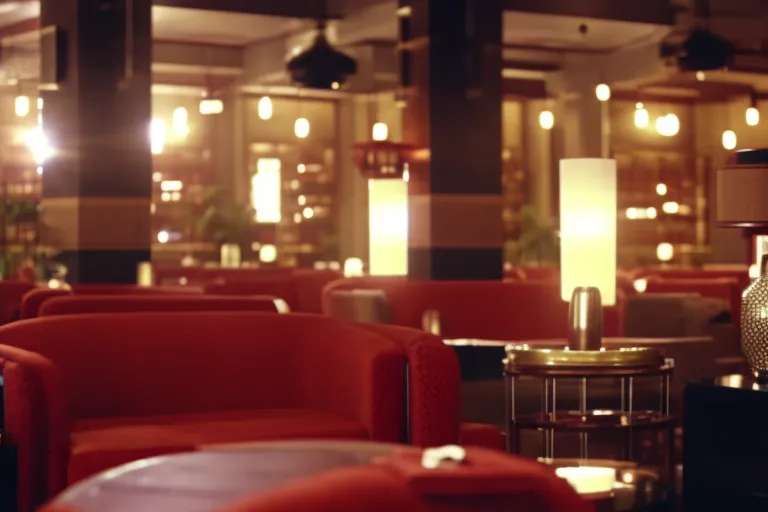 A colorful and eclectic hotel lobby with unique decor and cozy seating areas.