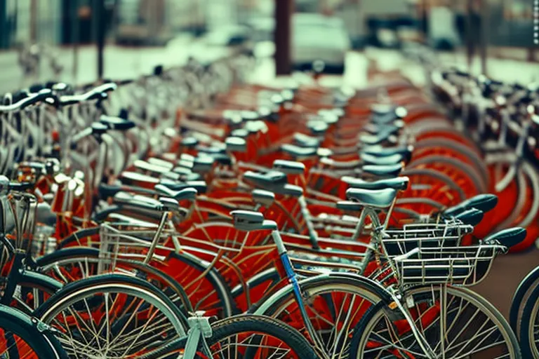 A colorful array of bicycles lined up against a textured wall, creating a vibrant and energetic aesthetic.