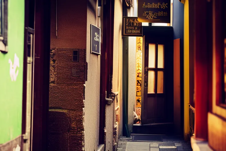 A colorful doorway in an old, narrow street, leading to a hidden gem.
