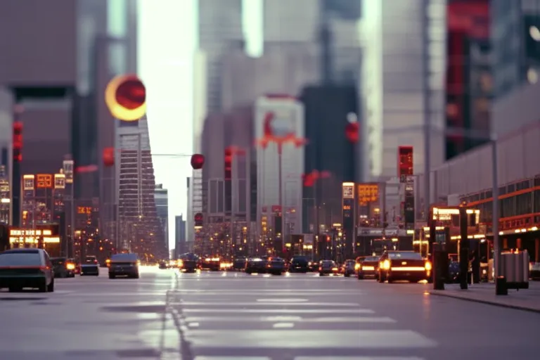 A vibrant and colorful city street with a mix of traditional and modern architecture, featuring a variety of cultural symbols and landmarks.
