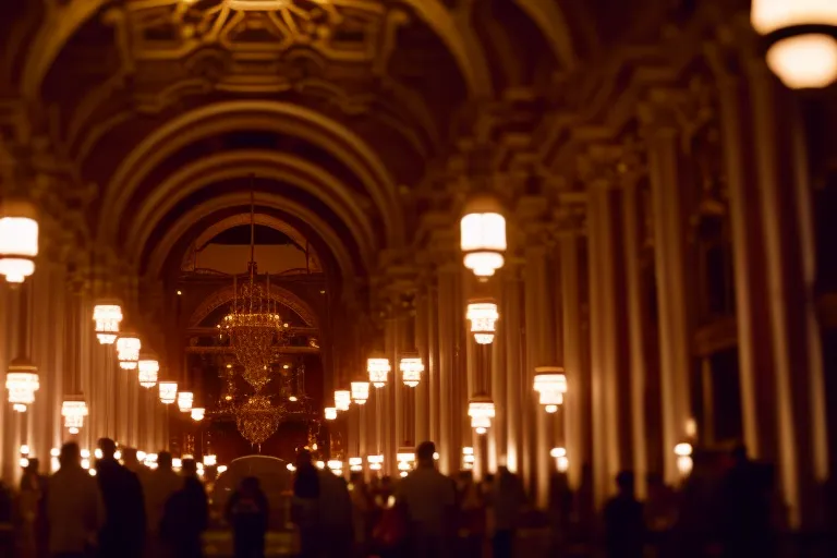 A grand hall filled with artifacts from different eras and cultures. The lighting creates a mystical atmosphere, making visitors feel like they're exploring a hidden treasure trove.