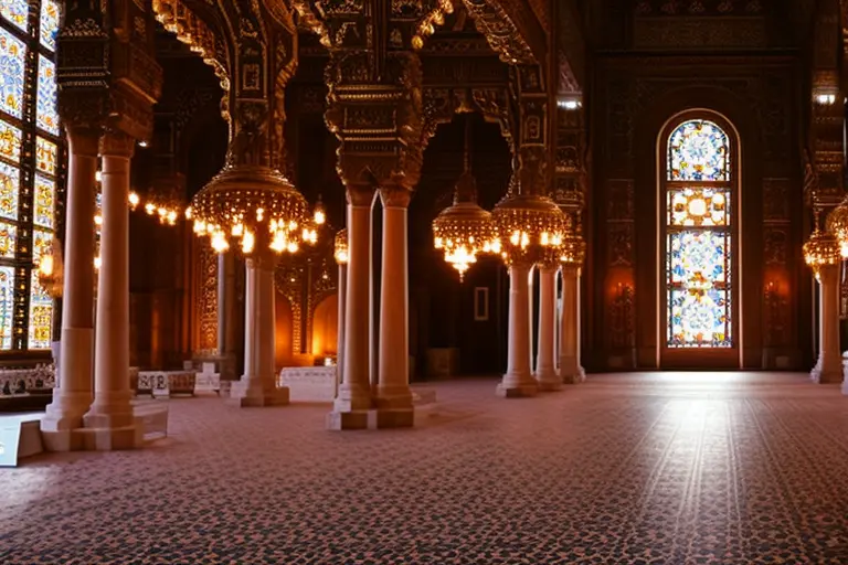 A stunning photo showcasing intricate carvings and colorful mosaics in a grand, historical space. The lighting creates a sense of warmth and serenity.