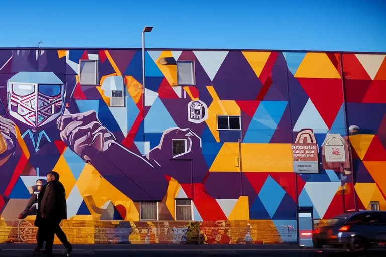 A colorful and vibrant mural in an urban setting, showcasing the creative spirit of a community.
