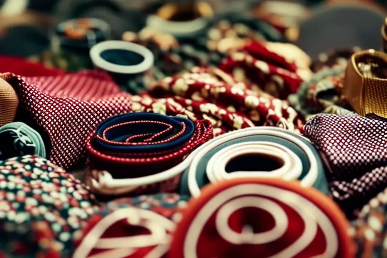 A colorful display of various fabrics and textures, with a mix of traditional and modern patterns.