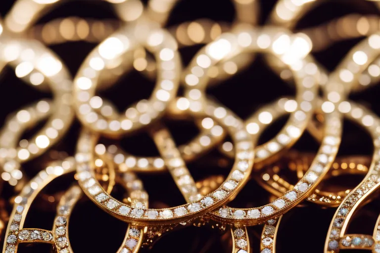 A close-up shot of a multi-colored Georgian jewelry display arranged in a circular formation with a blurred background.