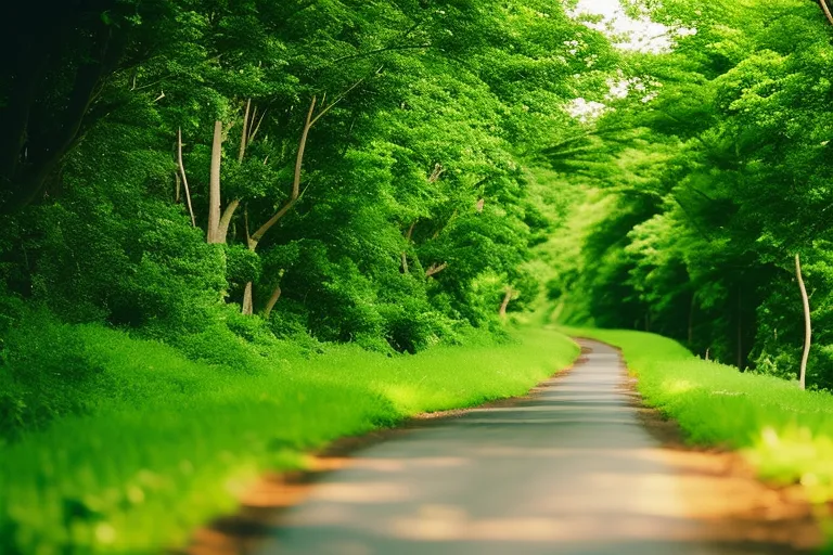 A winding road through a lush green landscape.