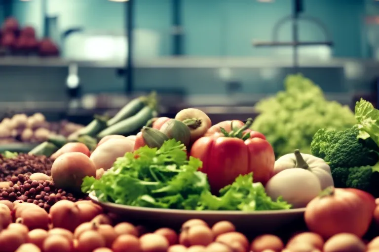 A colorful array of fresh produce and spices arranged in a chaotic yet beautiful manner, with soft natural light illuminating the scene and casting gentle shadows.