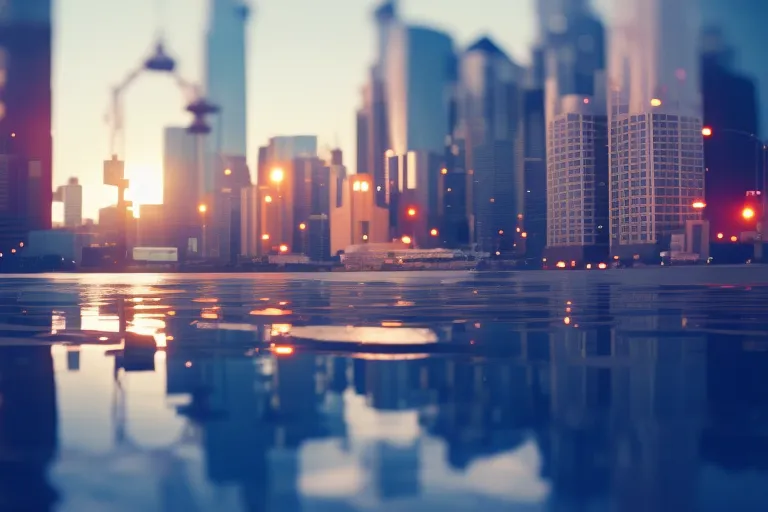 A photo of a colorful skyline with buildings of different shapes and sizes, representing the diverse opportunities for networking in a bustling city.