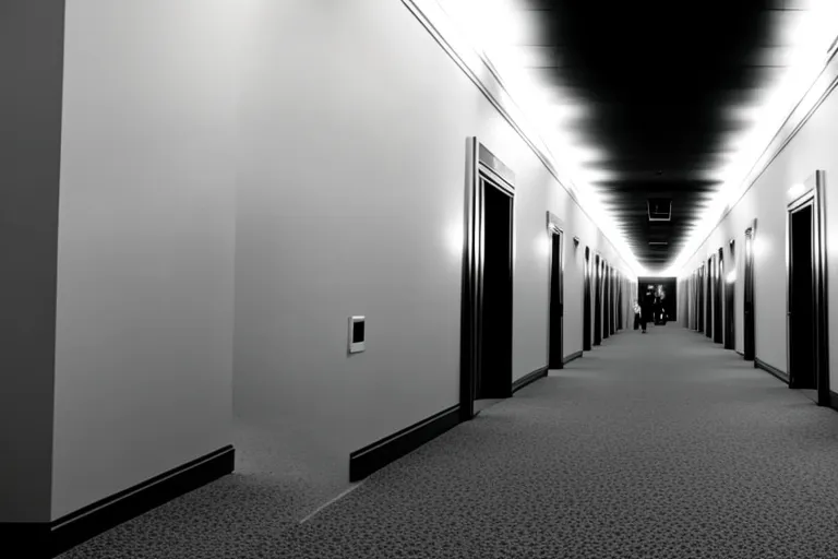 A photo of a dimly lit hallway with several doorways on either side, leading to different galleries of the museum. A spotlight illuminates one particular doorway, inviting the viewer to explore.
