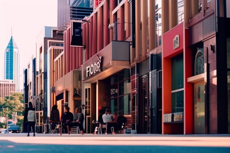 A vibrant and colorful street scene with unique architecture and trendy cafes. The buildings have a mix of traditional and modern designs, and there are hidden gems waiting to be discovered.