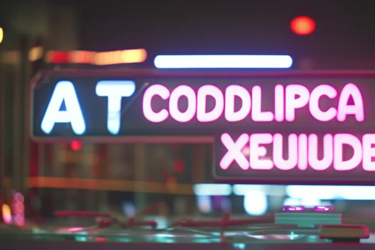 A colorful neon sign with a witty phrase against a dark background.