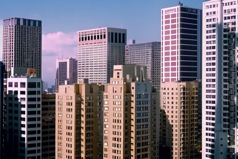 A colorful and vibrant cityscape featuring various buildings, each with their unique architecture and design.