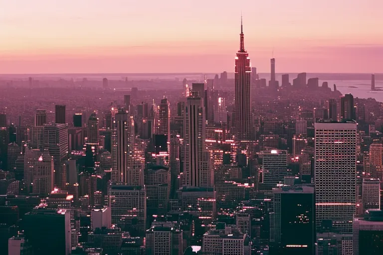 A stunning view of the city at dawn, featuring a blend of urban and natural elements.