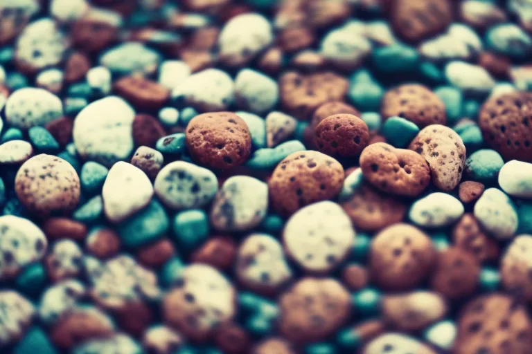 A colorful array of bouldering holds arranged in an abstract pattern on a textured background.