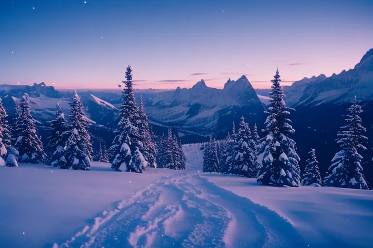 A festive scene with twinkling lights illuminating a winding path through a snow-covered landscape, leading towards a glowing, majestic structure in the distance.