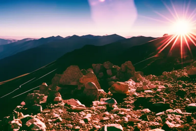 A colorful, abstract landscape with a vibrant sunburst in the center, symbolizing the important contributions of women throughout Georgian history and the continued fight for gender equality.