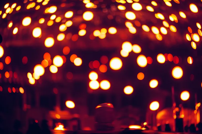 A blurry, dream-like image of a gathering of colorful lights and shapes, representing the diverse industries and interests of professionals networking at events in Tbilisi.