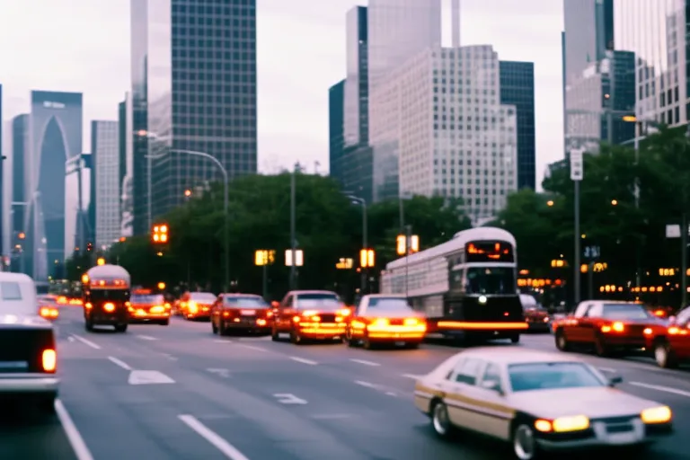 A photo of a busy intersection with multiple transportation options, including buses, taxis, and bicycles. The focus should be on the variety of options available for navigating the city.