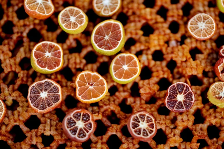 A colorful array of sun-dried fruit leathers arranged in a geometric pattern on a rustic wooden table.