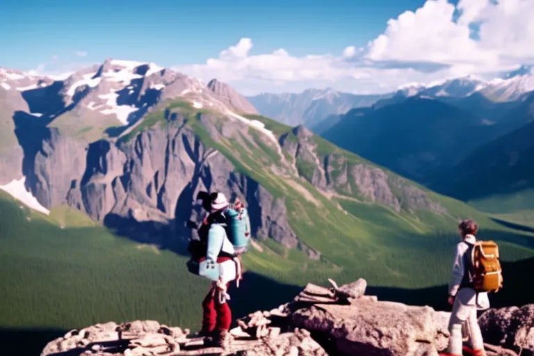 A vibrant collage of colorful illustrations featuring various outdoor activities such as hiking, skiing, wine-tasting, and exploring historic landmarks, set against a scenic mountain backdrop.