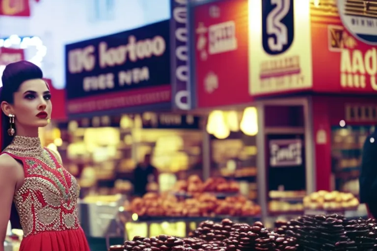 A vibrant mix of colors and textures, showcasing both modern and traditional elements of fashion in a bustling marketplace.