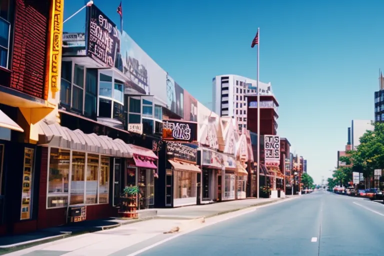 A photo of a colorful street lined with unique architecture and street art, with vibrant storefronts and cafes inviting travelers to explore.